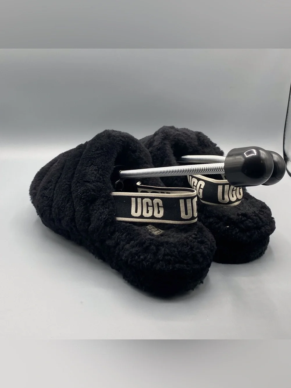 UGG Black Fluffy Sandals​